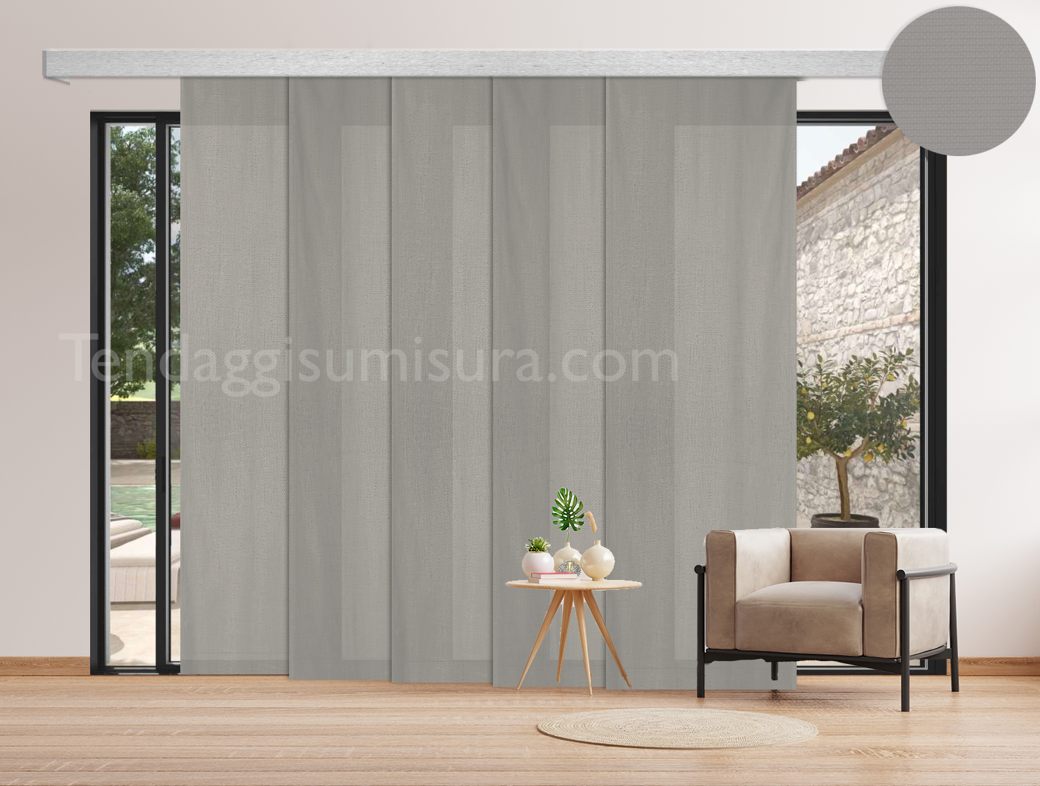 Tenda a pannelli COPRENTE grigio chiaro - grigio scuro - su misura - Tessuto  TREVIRA 285 GR