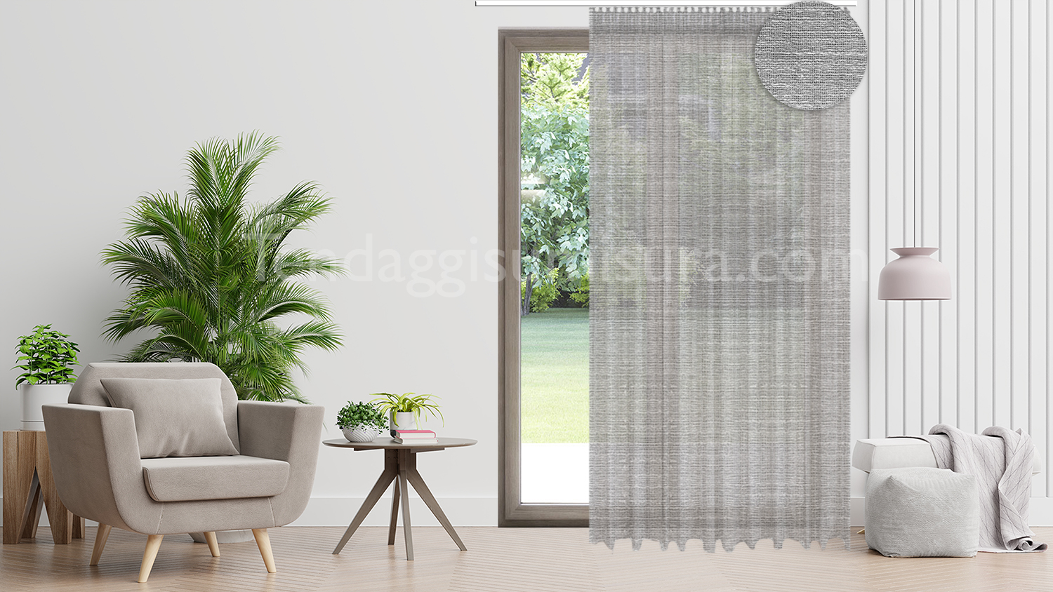 Tenda arricciata all'americana grigio - grigio tortora - fango - su misura  - Tessuto BOHO CHIC