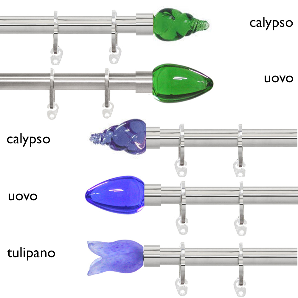 Bastone completo in acciaio inox lucido - satinato con terminali in vetro  colorati