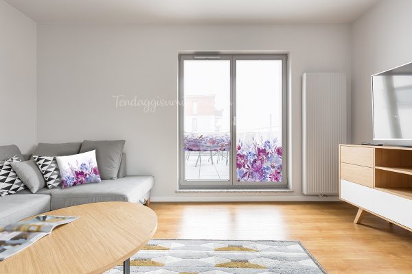 tenda a pacchetto a vetro fiori viola
