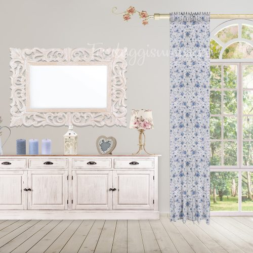 Tendoni laterali fantasia roselline colore azzurro - collezione shabby chic