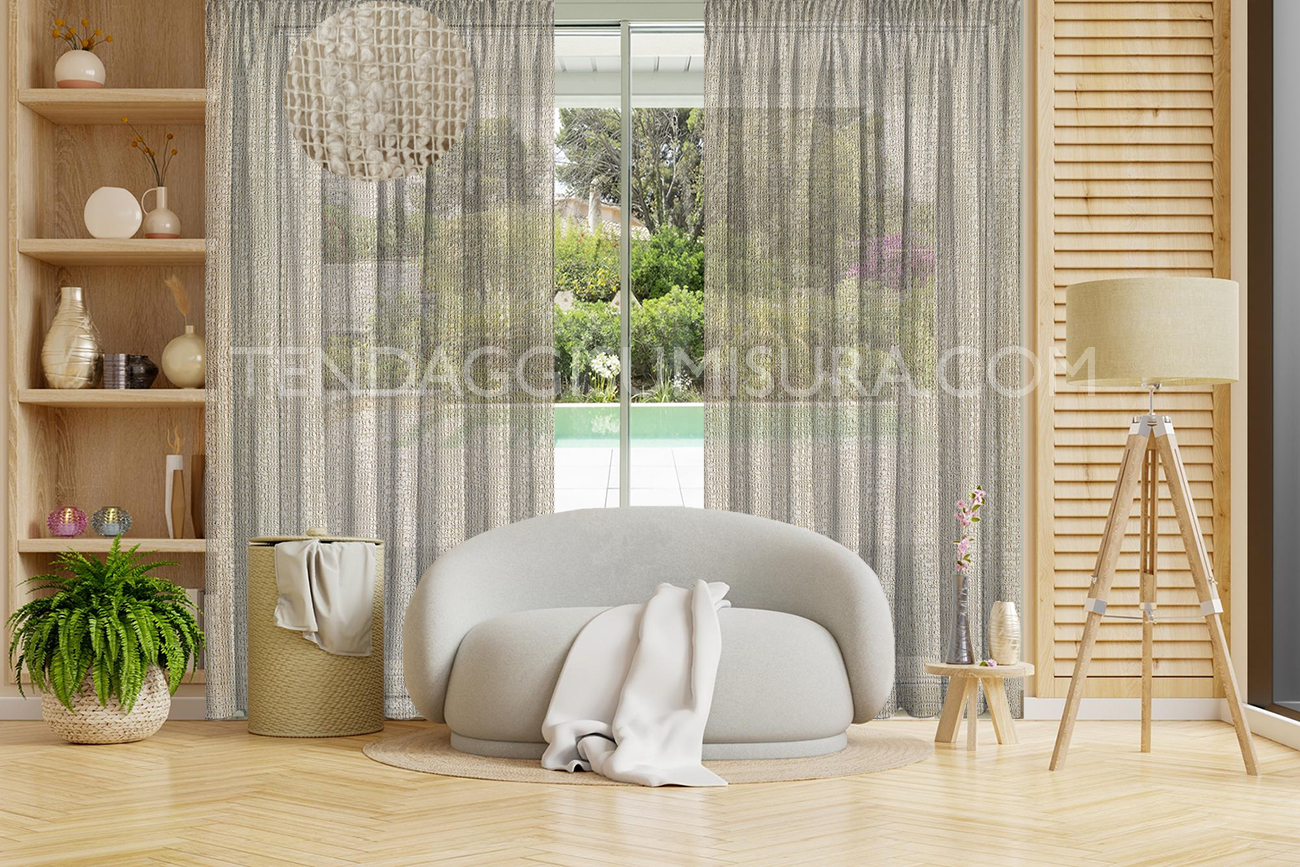 Tenda arricciata panna - beige - antracite - su misura - Tessuto WOOL