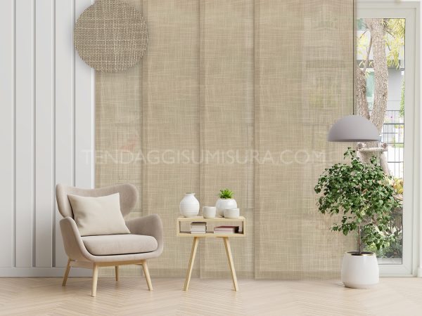 tenda a pannelli effetto lino beige su misura
