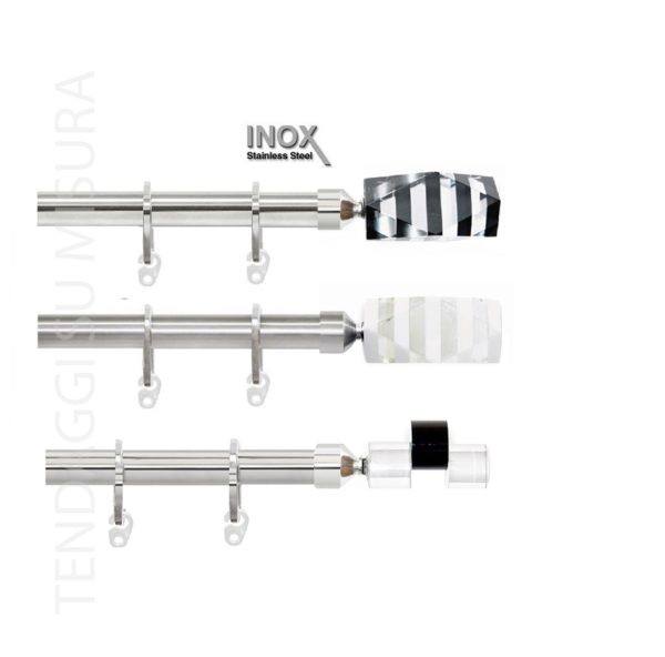 Bastone tenda acciaio e plexy satinato e lucido - doppio e singolo - ACCIAIO INOX MM.20