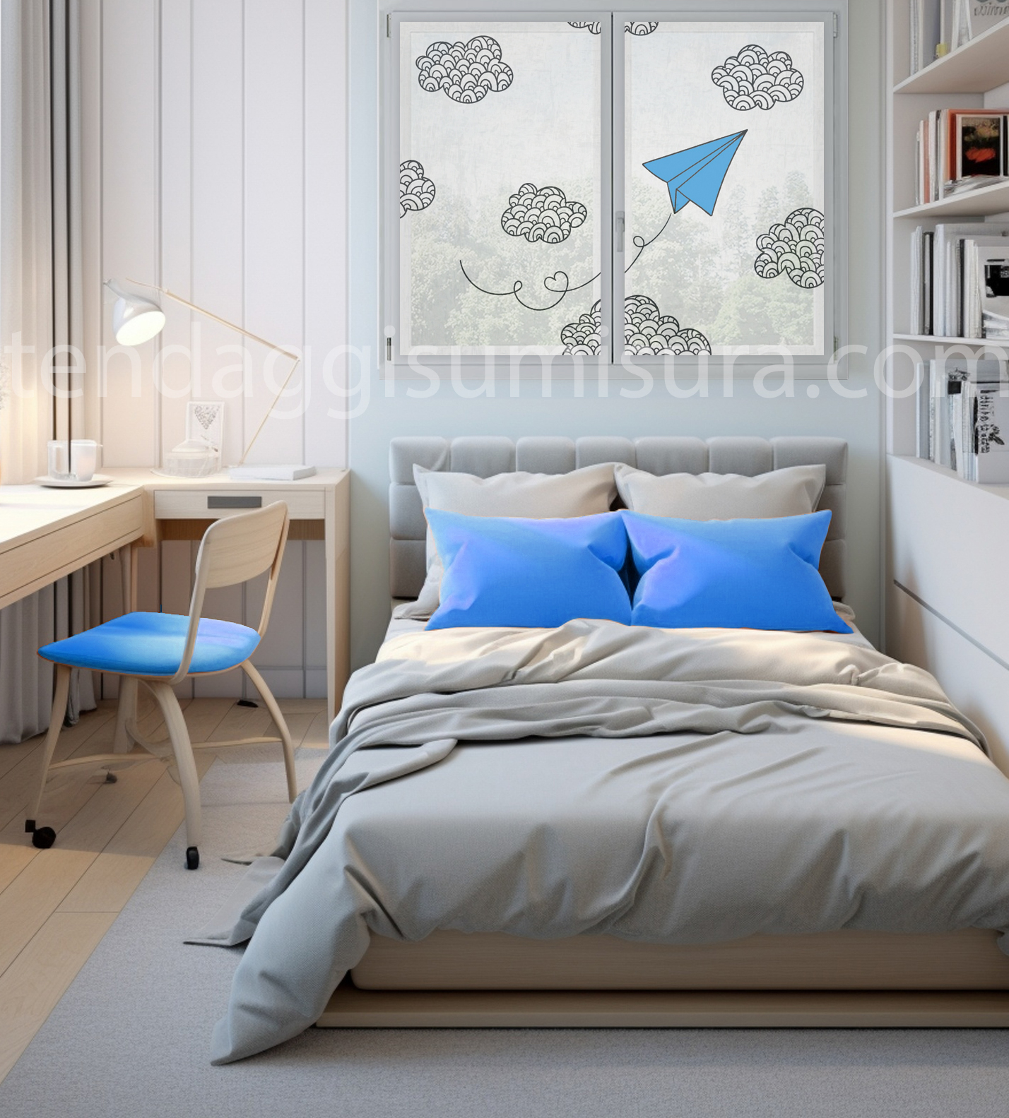 tendine cameretta azzurre su misura