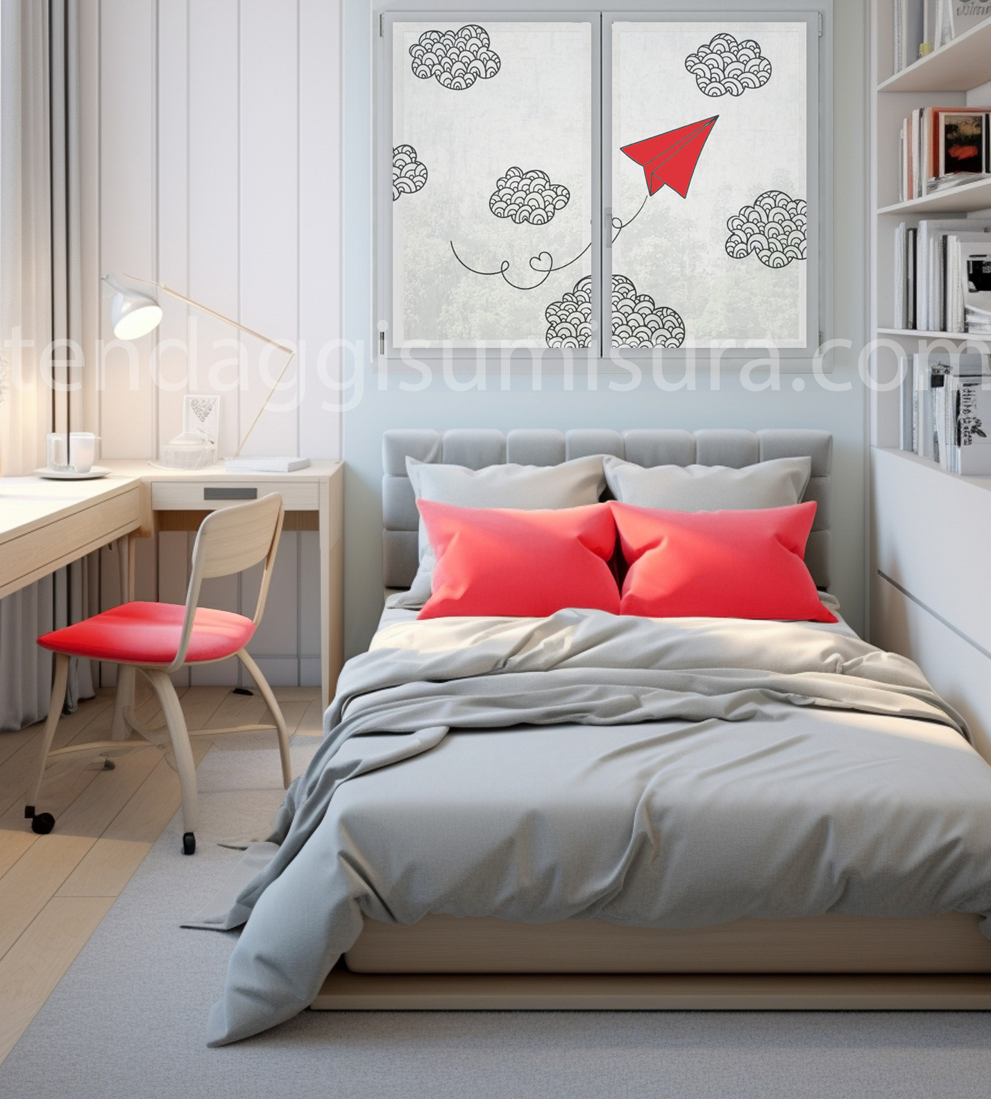 tendine cameretta rosse su misura