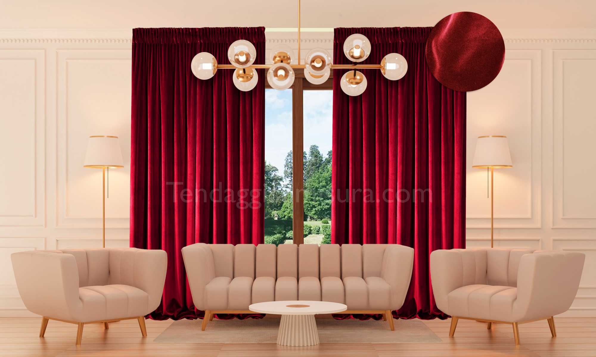 Tenda Da Doccia In Velluto Bordeaux 183x183 Cm - 260 G/m², Con 12 Ganci In Metallo Dorato - Idrorepellente E Lavabile