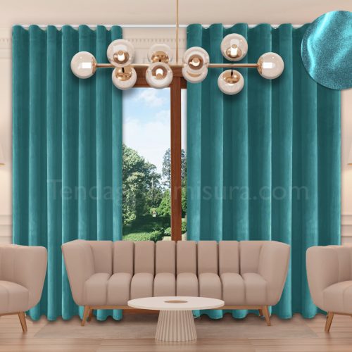 Tenda a onde wave in VELLUTO verde smeraldo ottanio e tiffany - su misura - immagine 2